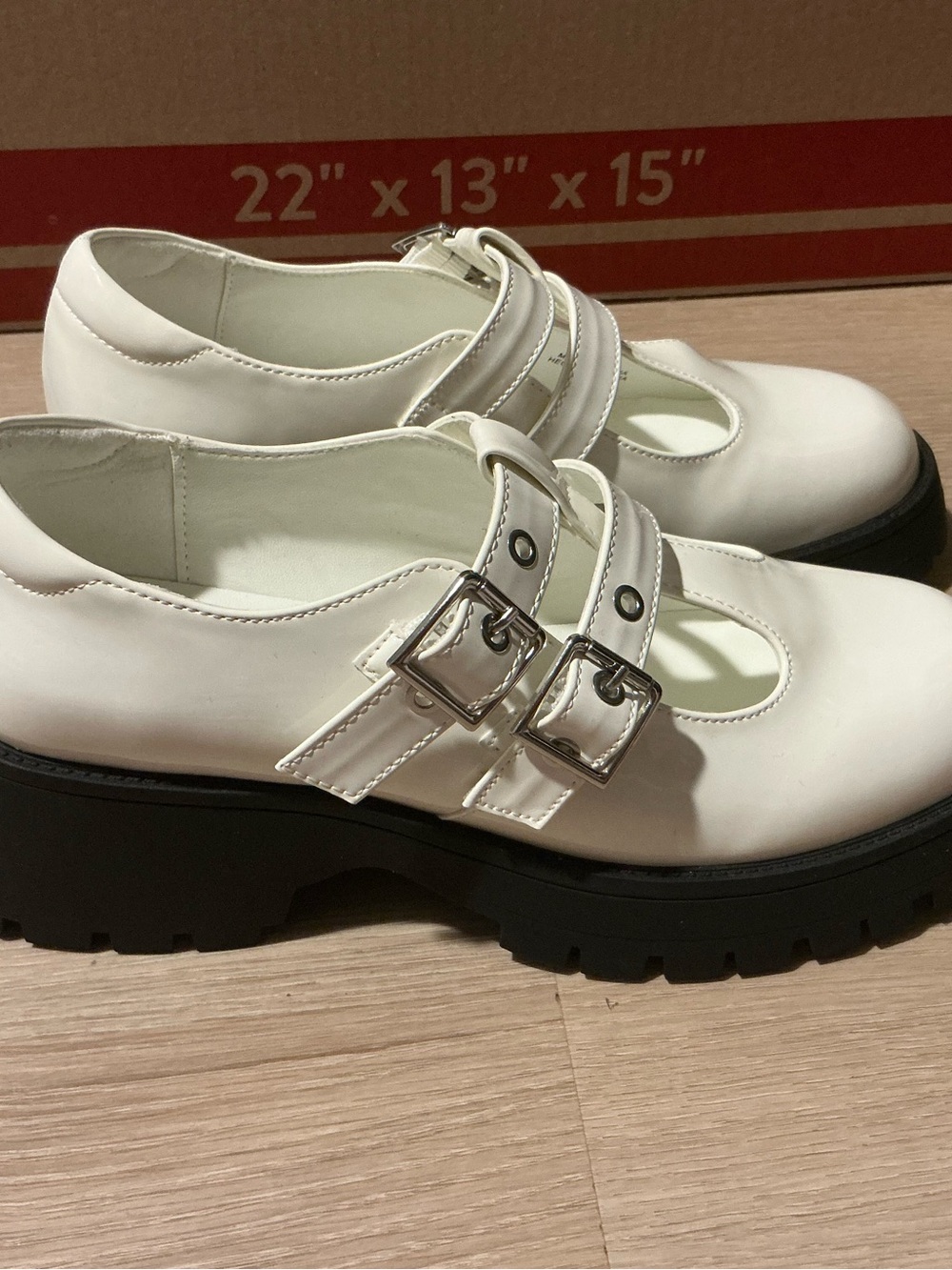 White Double-Buckle Mary Jane Platform Shoes